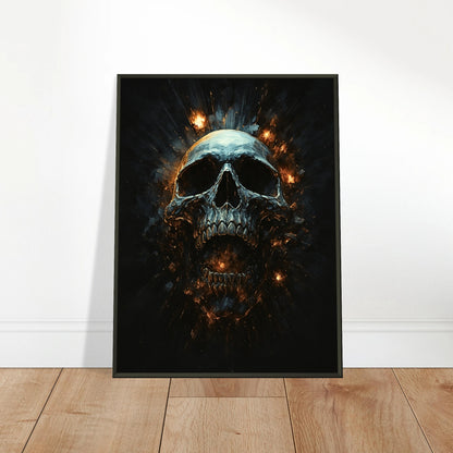 Infernal Skull Wandbild in hellem modernen Wohnraum, Gothic Schädel Kunst mit schwarzem Metallrahmen
