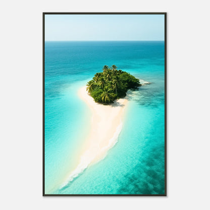 Island Escape Poster mit sanftem Lichtreflex – lebendige Darstellung des Meeres und weicher Glanz für natürliche Raumwirkung.