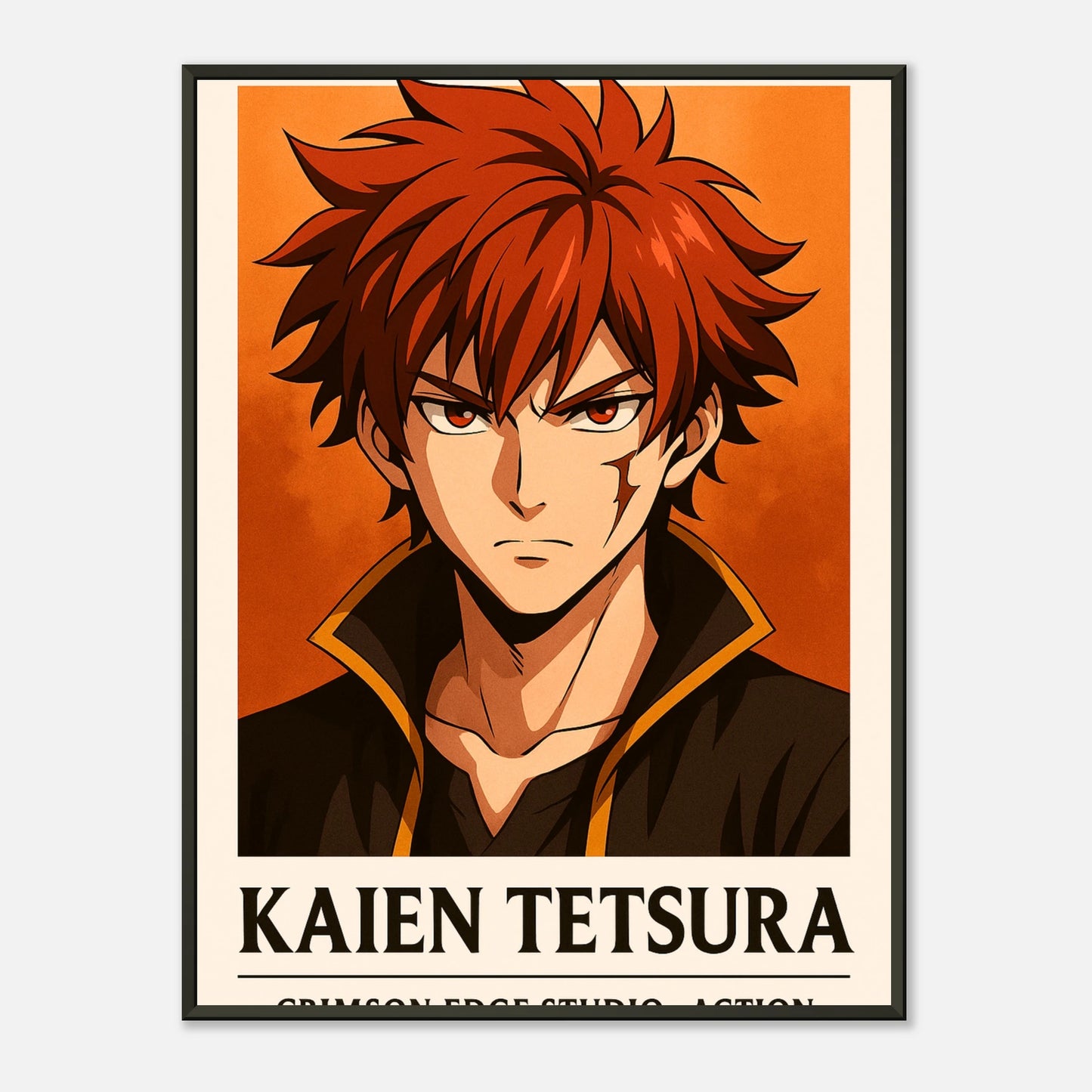 „KAIEN TETSURA — Flame Born, Battle Forged“ Poster – Anime-Kunst mit feuriger Energie & starker Entschlossenheit | DEFA Designs
