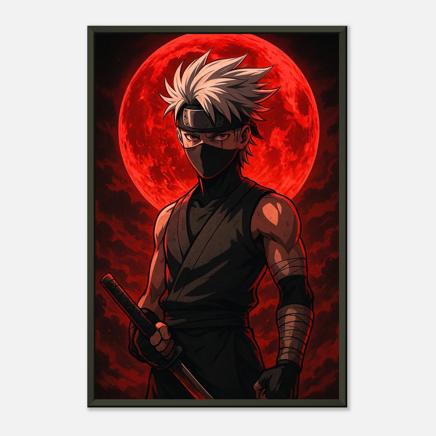 „KAZE ROKU“ Anime-Poster – mystischer Ninja mit leuchtend rotem Mond im Hintergrund | DEFA Designs