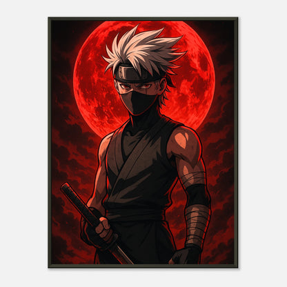 „KAZE ROKU – Blood Moon Rising“ Poster – Anime-Ninja mit rotem Mond & dunkler Atmosphäre | DEFA Designs