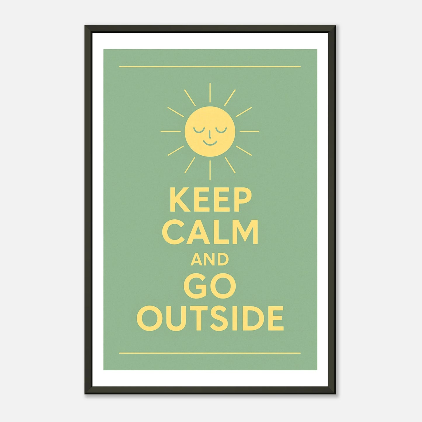 Keep Calm and Go Outside nature quote poster in black metal frame clean studio presentation