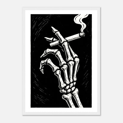 Last Smoke Poster im weißen Rahmen – elegantes Schwarz-Weiß-Motiv mit rauchender Skelett-Hand. Perfekte Wandkunst im modernen Dark-Art-Stil für kreative Wohnräume – von Defa Designs.