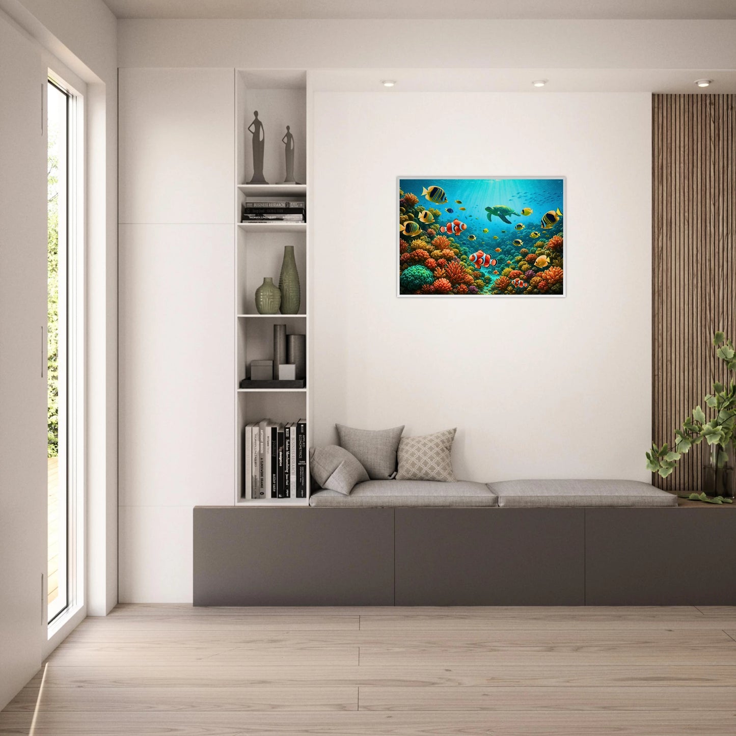 Life Beneath the Waves Poster – buntes Ozean Poster aufgehängt an heller Wand, stilvolle Wandkunst
