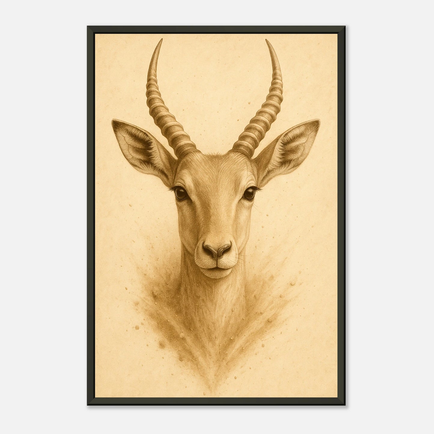 Seitliche Ansicht des Linear Wild Posters mit stilvoller Antilope, feinen Konturen und edlem schwarzen Metallrahmen – minimalistisches Design für zeitlose Ästhetik.