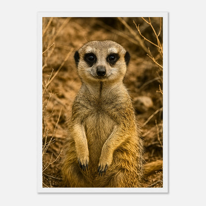 Poster „Little Lookout“ Erdmännchen mit weißem Rahmen – stilvolle Wanddekoration im modernen Look.