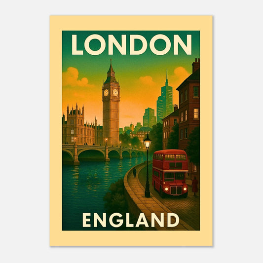 London England Poster – Vintage Wandbild mit Big Ben und roten Bussen, hochwertiger Kunstdruck im Retro-Stil