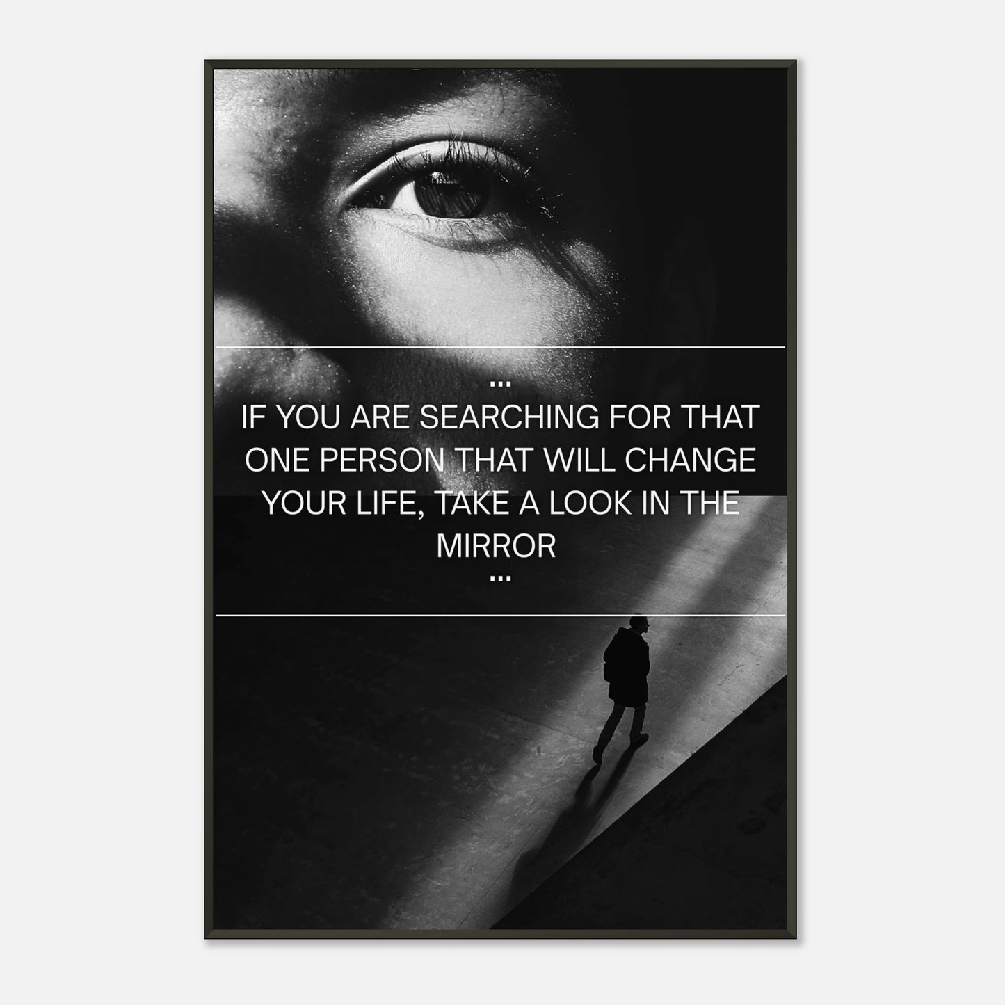 Look in the Mirror minimalist monochrome wall art in black metal frame clean studio presentation