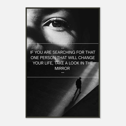 Look in the Mirror minimalist monochrome wall art in black metal frame clean studio presentation