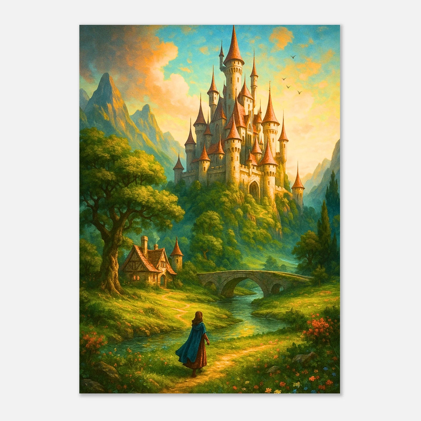Magical Fantasy Poster – detailreiche Schloss-Landschaft, Kunstdruck für Zuhause und Büro