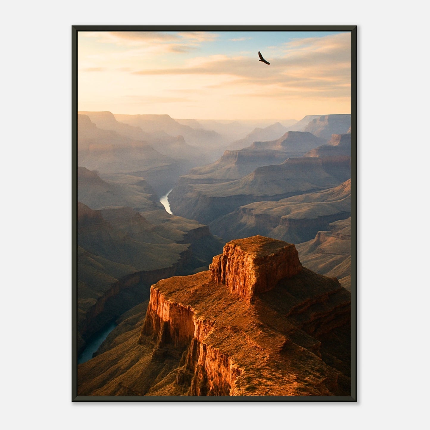 Majesty Unbound Poster im schwarzen Metallrahmen – beeindruckender Grand Canyon bei Sonnenuntergang, modernes Natur-Wandbild von Defa Designs.