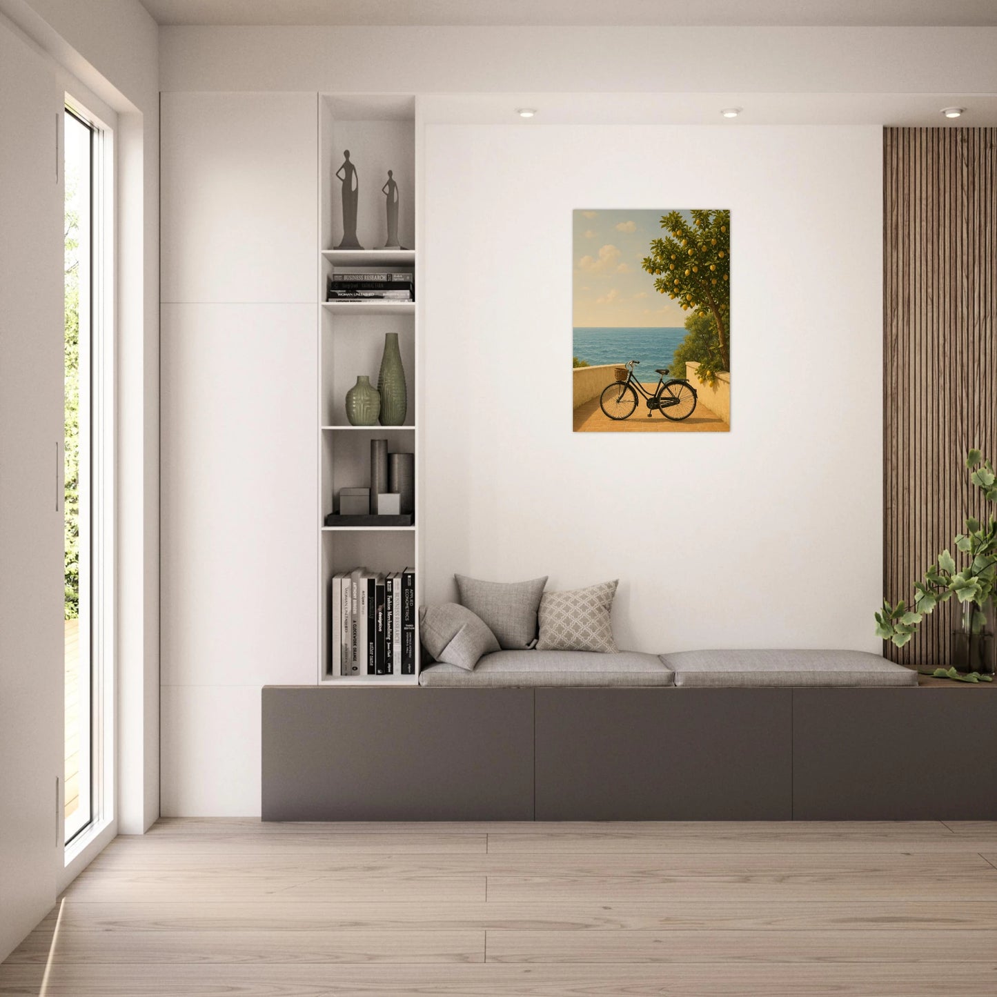 Mediterranean wall art poster – Where Lemons Grow in modern living room interior design