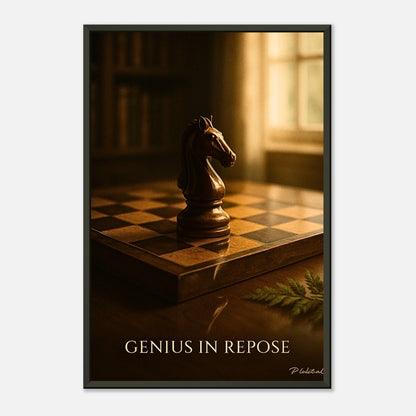Mind Over Motion minimalist chess wall art in black metal frame clean studio presentation for modern office or study decor