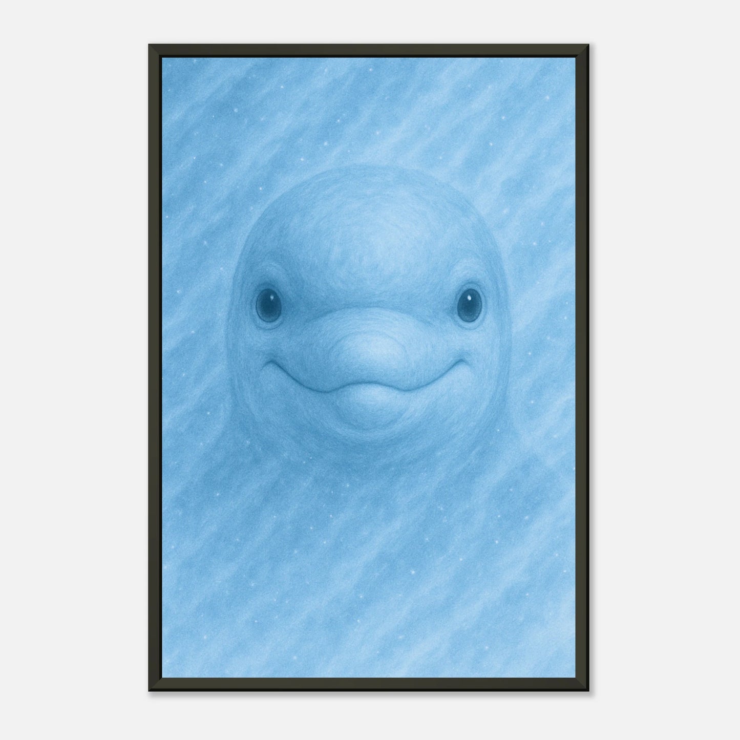 Modernes Meer-Poster „Aqua Mood“ – minimalistisches Delfin-Design im schwarzen Metallrahmen, elegante maritime Wandkunst | DEFA Designs