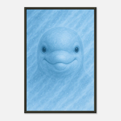 Modernes Meer-Poster „Aqua Mood“ – minimalistisches Delfin-Design im schwarzen Metallrahmen, elegante maritime Wandkunst | DEFA Designs