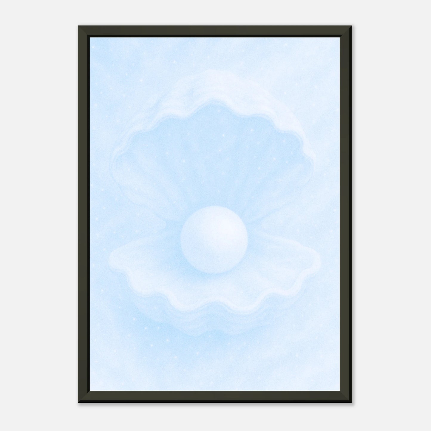 Modernes Ocean’s Secret Poster mit Perle – dezente Meereskunst im schwarzen Metallrahmen, perfekt für ruhige Raumgestaltung | DEFA Designs