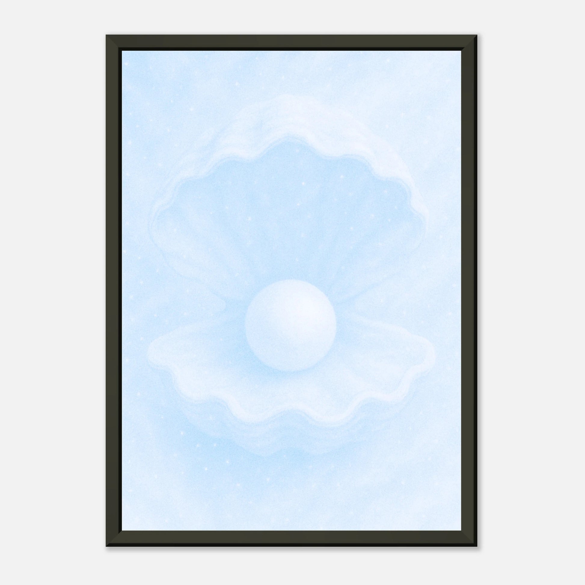 Modernes Ocean’s Secret Poster mit Perle – dezente Meereskunst im schwarzen Metallrahmen, perfekt für ruhige Raumgestaltung | DEFA Designs