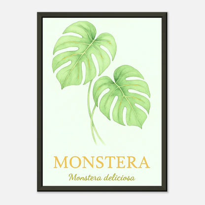 Detailaufnahme des Monstera Posters – feine Blattstruktur und goldener Schriftzug, hochwertige Druckqualität auf mattem Premiumpapier.