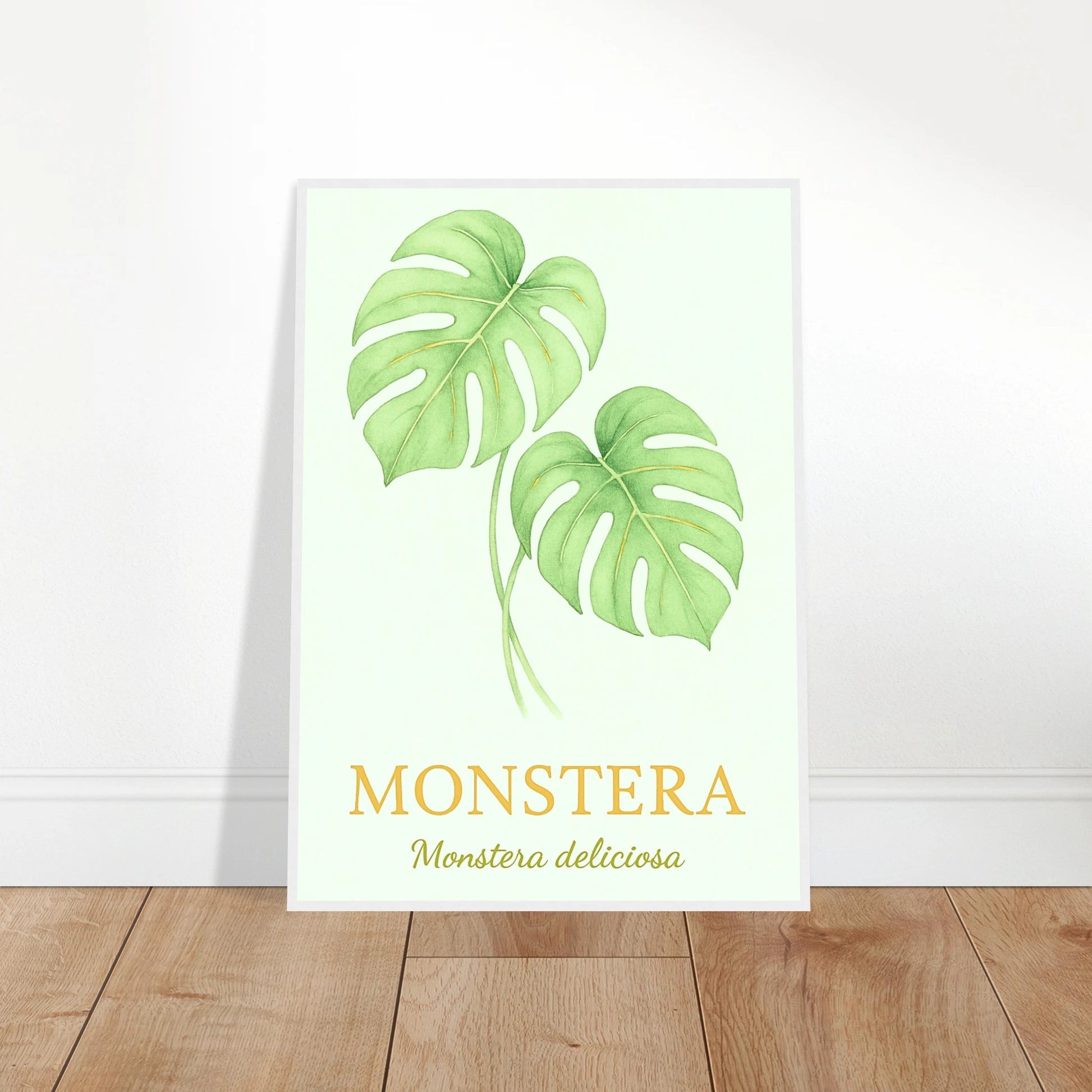Monstera Poster – tropisches Pflanzenbild angelehnt an Wand, moderne Raumgestaltung