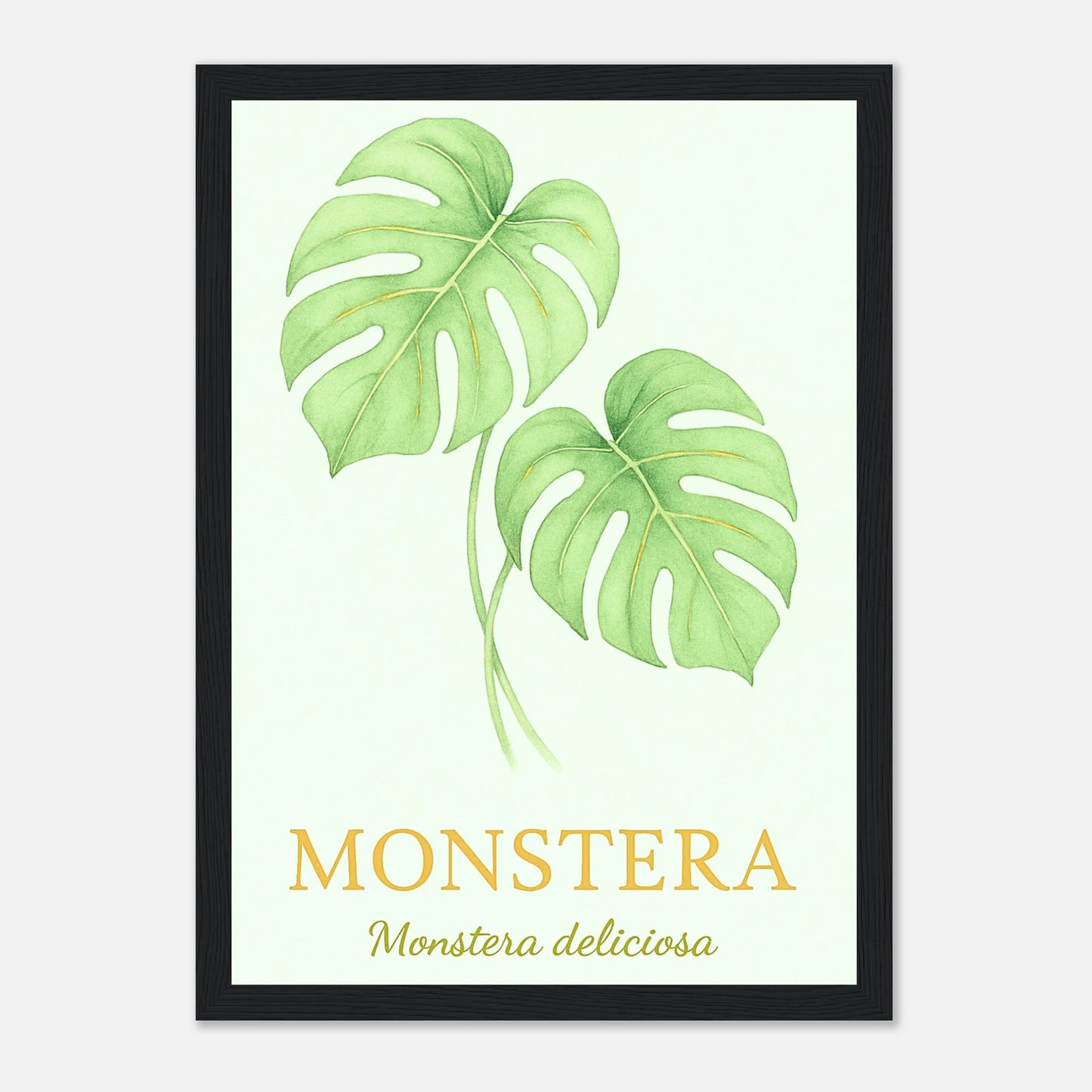 Monstera Poster mit schwarzem Holzrahmen – moderne Wandkunst mit tropischem Pflanzenmotiv
