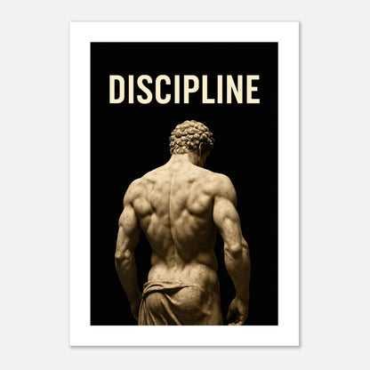 Motivational gym poster – Discipline wall art print with statue design for mental strength and success