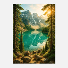 Mountain Reflections Poster – breathtaking turquoise lake and mountain landscape wall art print on premium matte paper.