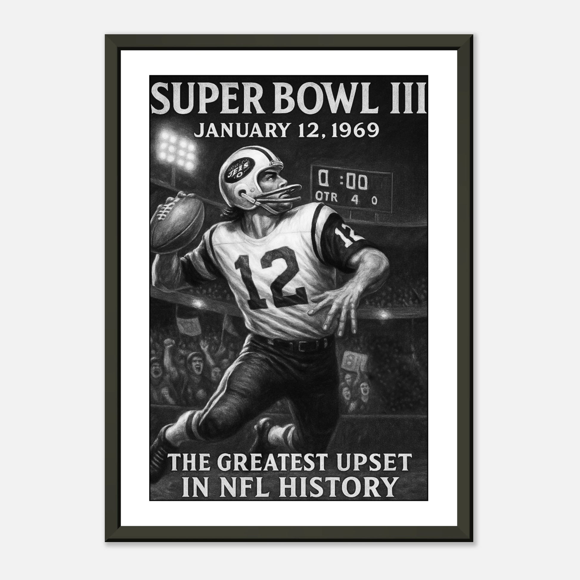 NFL Vintage Poster Super Bowl III | Historischer Football-Moment als Wandkunst im schwarzen Metallrahmen | DEFA Designs