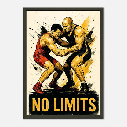 „No Limits“ Poster im schwarzen Metallrahmen – Wrestling-Motiv für Athleten, Gyms & Wohnzimmer | DEFA Designs