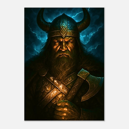 Norse Viking warrior fantasy poster with armor and axe, perfect wall decor for home or office
