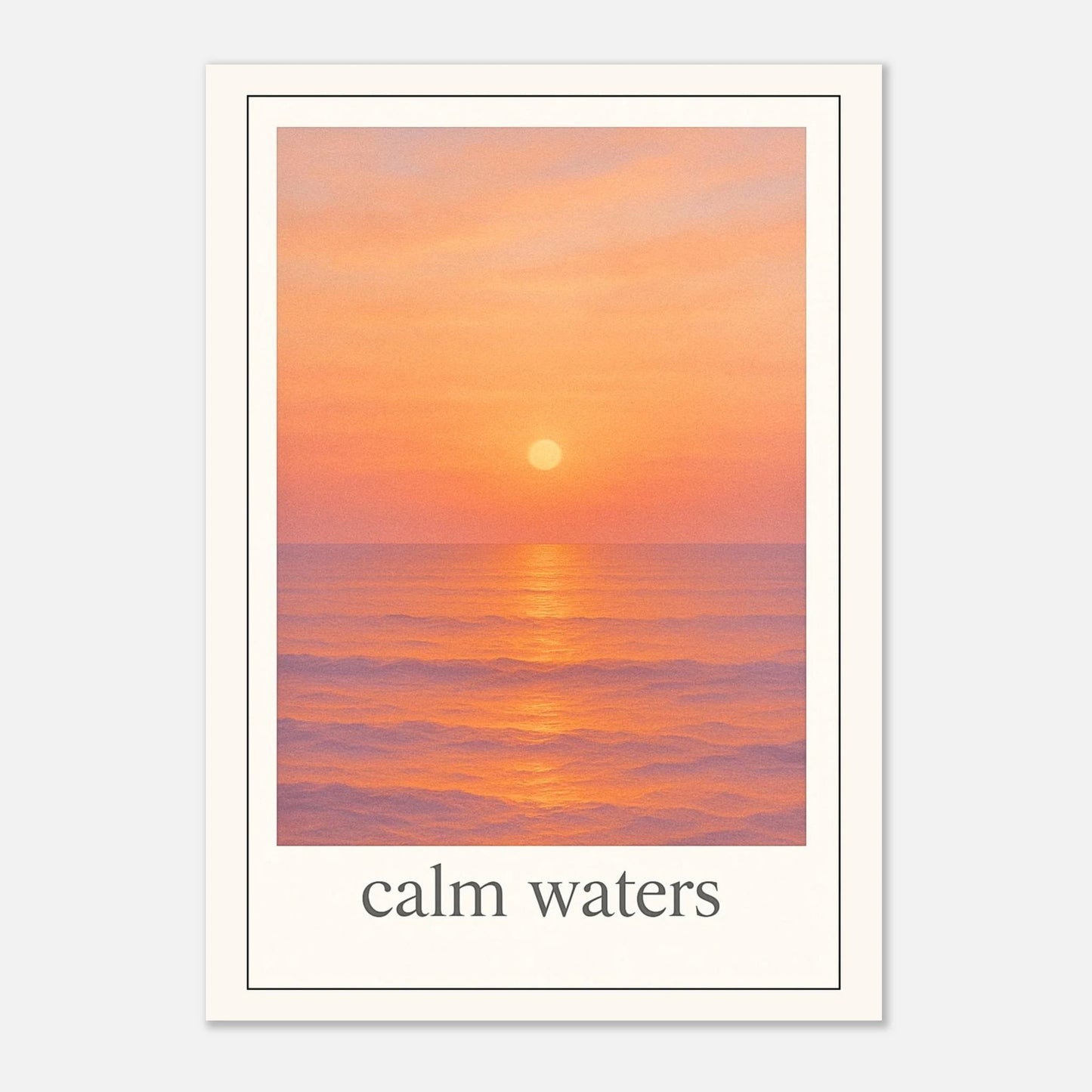 „Minimalist ocean sunset art print with warm colors and calm water – perfect for coastal style interiors“

