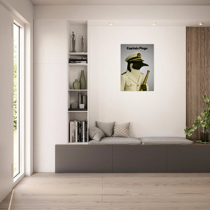 Captain Pingu Poster – stilvolle nautische Tierkunst mit Pinguin im Esszimmer.