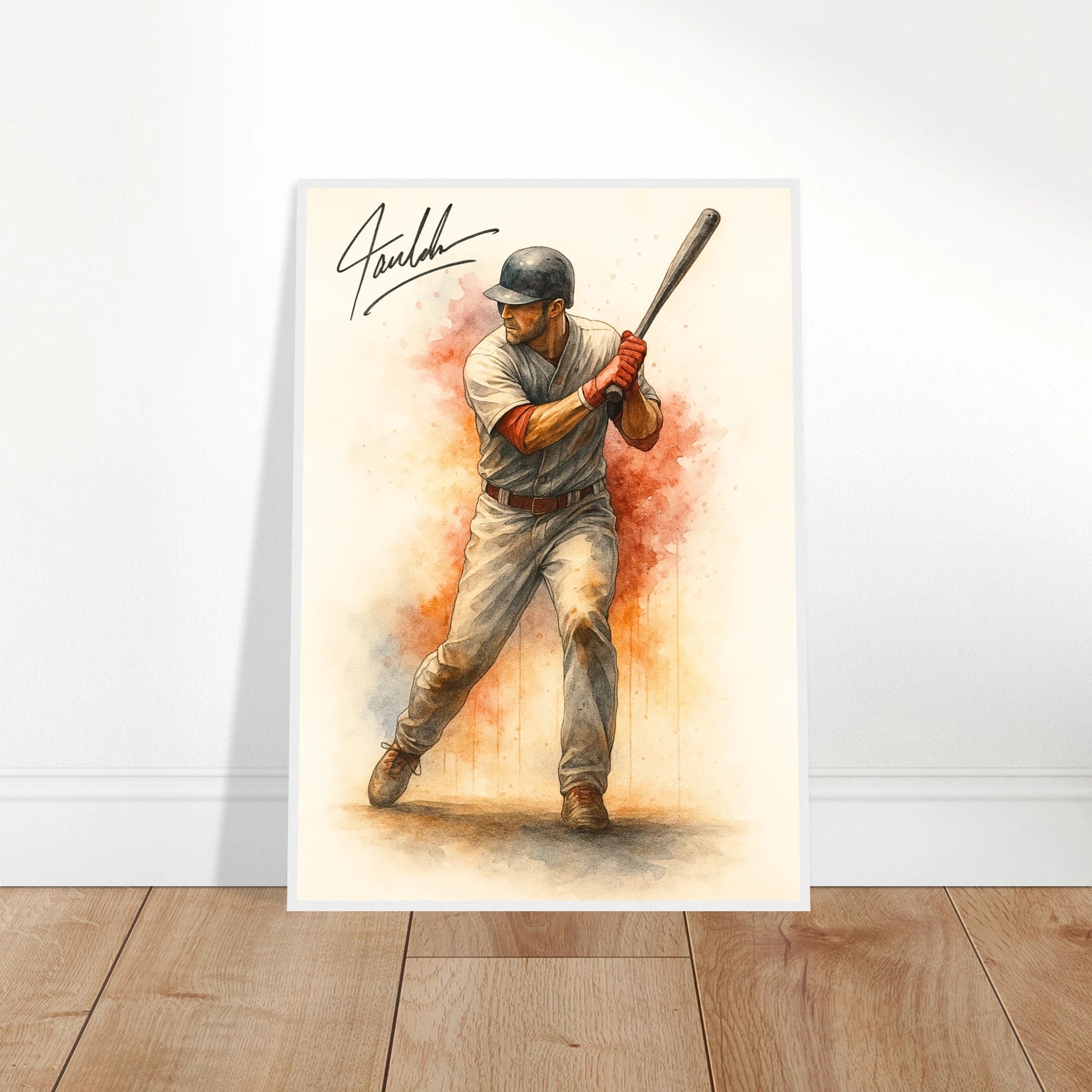 Baseball Poster „Power at the Plate – Baseball in Motion“ ungerahmt an die Wand gelehnt – dynamische Sportkunst