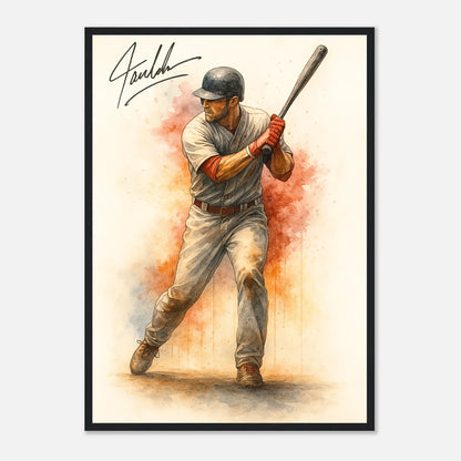 Baseball Poster „Power at the Plate – Baseball in Motion“ im schwarzen Rahmen – elegante Sportkunst für moderne Räume