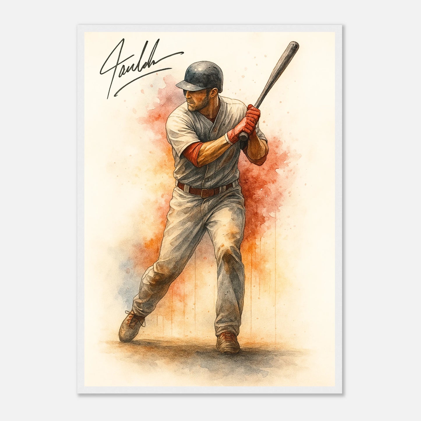Baseball Poster „Power at the Plate – Baseball in Motion“ im weißen Rahmen – Sport Wandkunst für moderne Räume