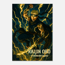 Anime Poster Raijin Oro – Storm of Thunder. Epischer Kunstdruck mit Donner und Blitzen, hochwertige Wandkunst für Anime Fans