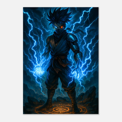 Anime Poster Raiken Surge of the Twin Storm als Wanddeko im Wohnzimmer – moderne Anime Wandkunst in Blau