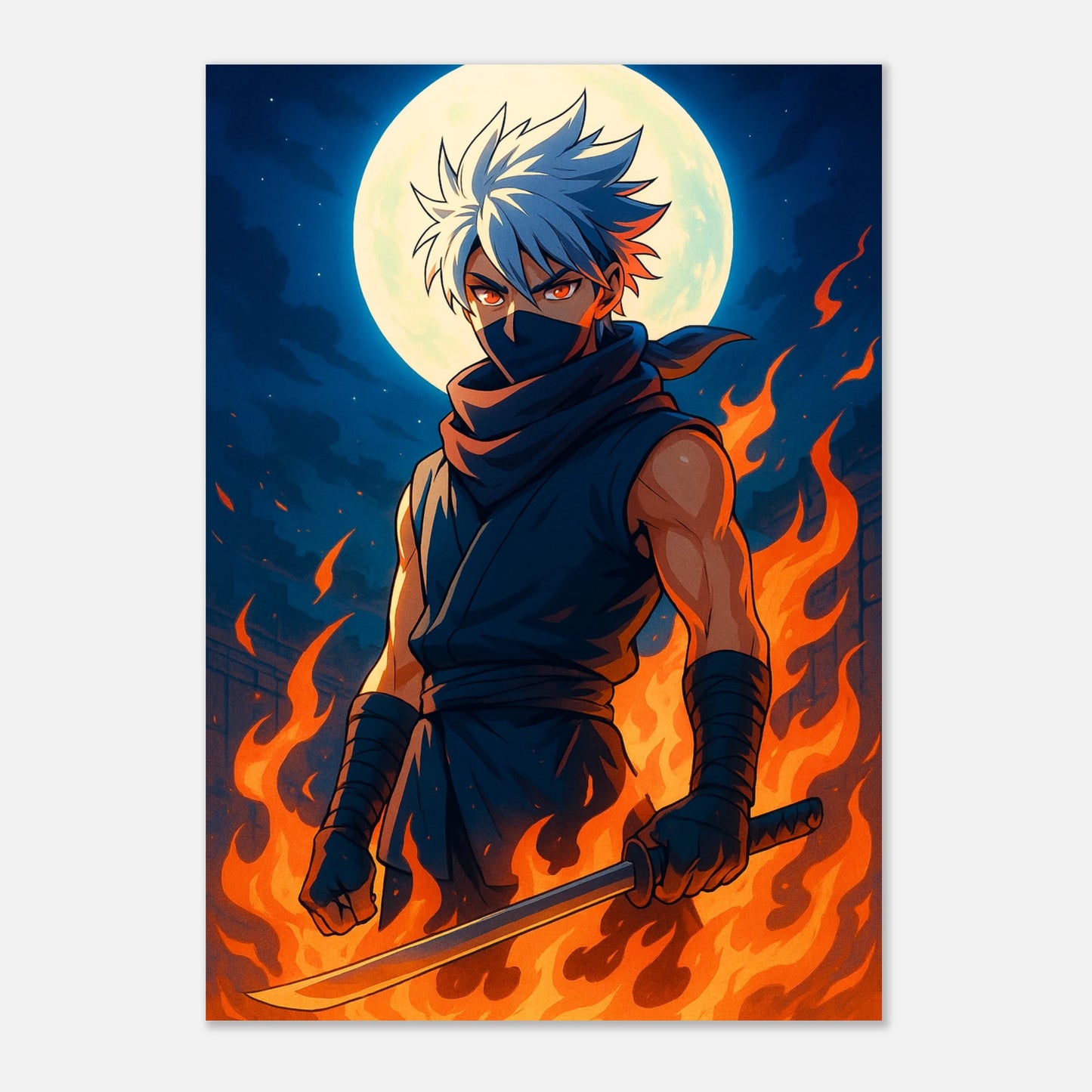 Anime Poster „REIKA – Flame Under the Moon“ | Samurai Artwork | Hochwertiger Kunstdruck von DEFA in Größen A1–A4