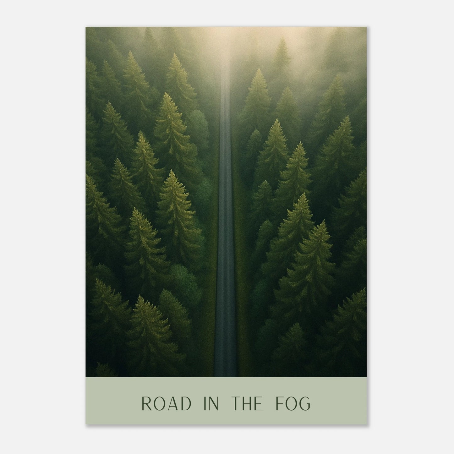 Unterer Bereich des Road in the Fog Posters – kunstvoller Waldboden im Nebel