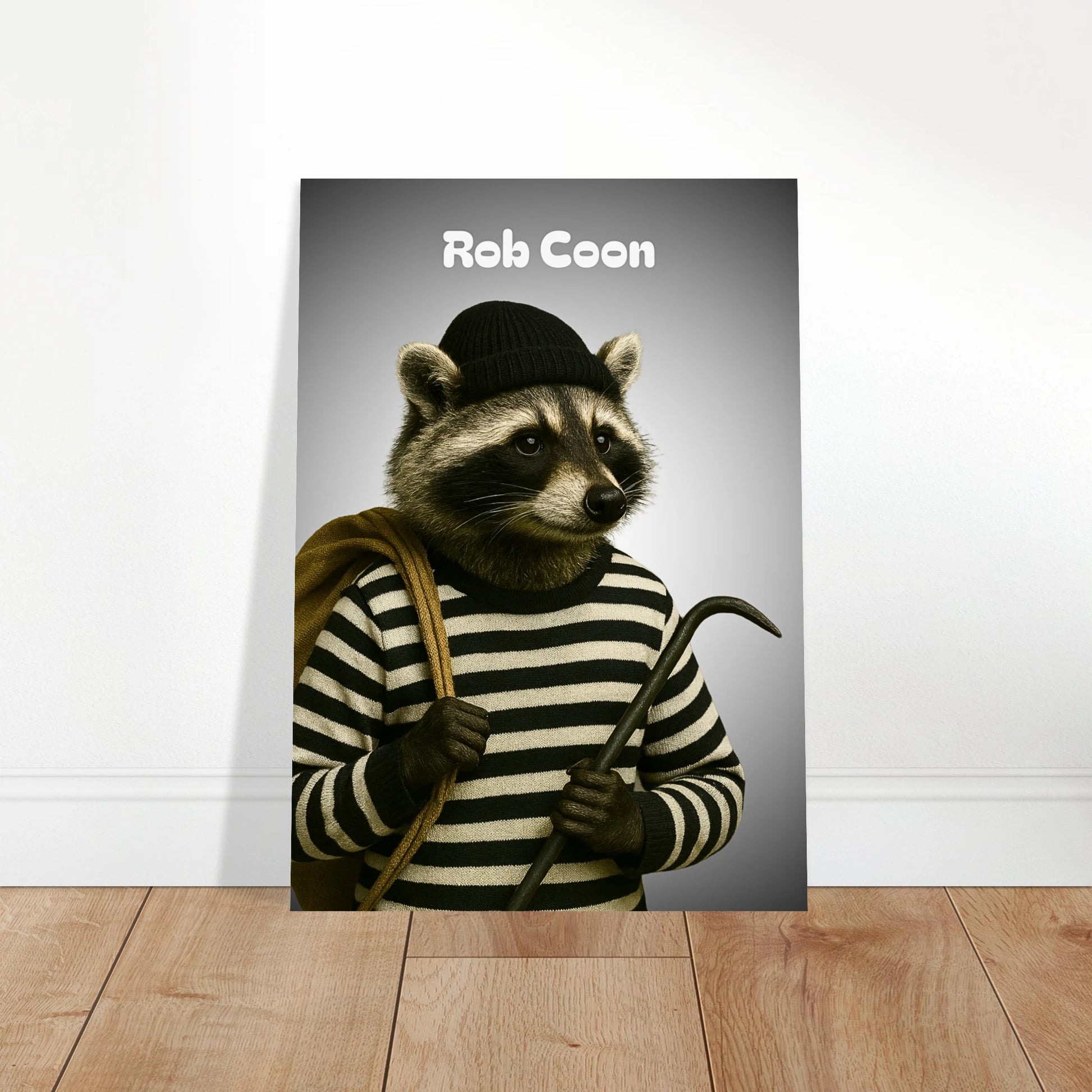 Rob Coon Poster – humorvolle Waschbär-Kunst als stilvolle Wanddeko im Wohnzimmer.
