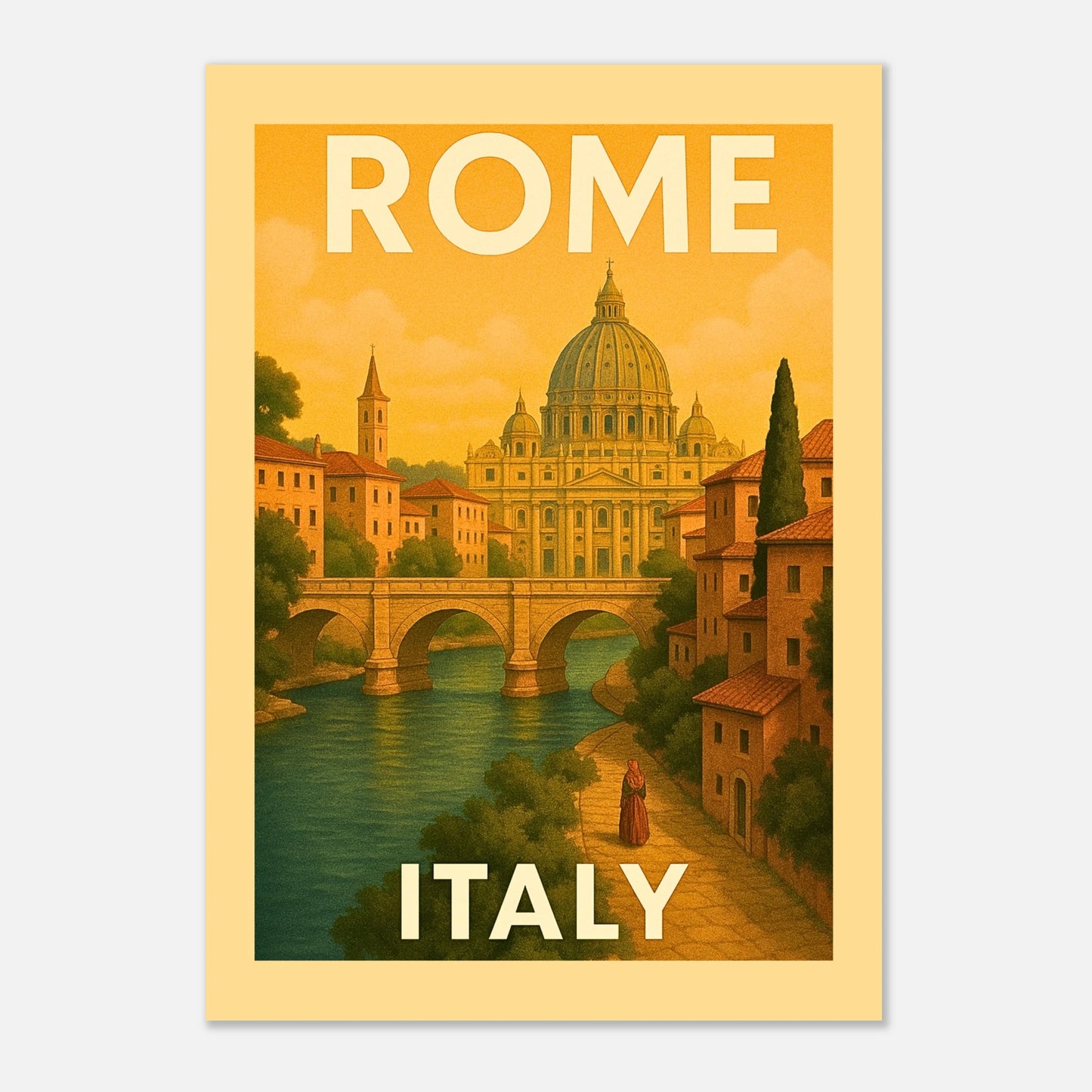 Rome Italy Wandbild im Wohnzimmer – dekoratives Vintage Poster mit Kolosseum und Petersdom