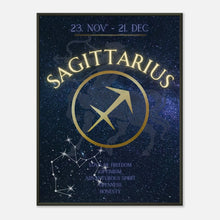 Sagittarius zodiac wall art poster in black metal frame featuring constellation and astrology symbol design