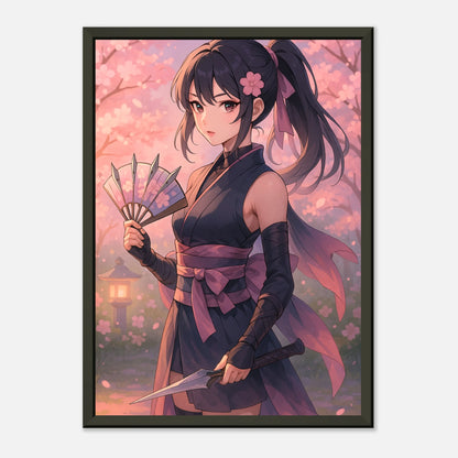 Sakura Kurenai – hochwertige Anime Art Print im stilvollen schwarzen Metallrahmen – seitliche Ansicht, ideal für moderne Wohnräume.
