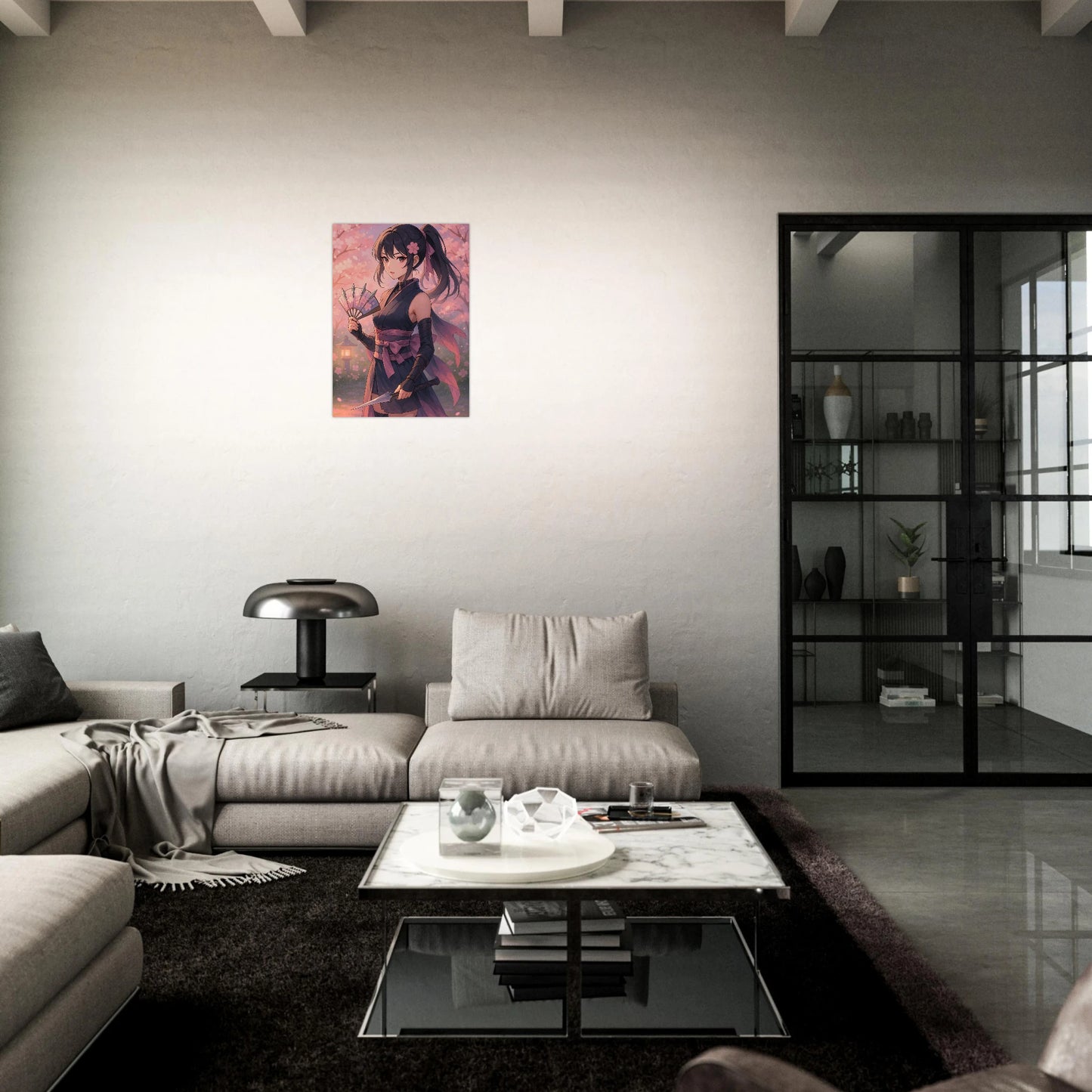 Anime Poster Mockup – SAKURA KURENAI Blossom and Blade Wandbild, japanische Kunst mit Kirschblütenmotiv