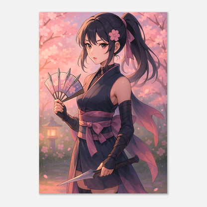 Anime Art Poster – SAKURA KURENAI Blossom and Blade, dekoratives Wandposter mit Kirschblüten und Schwert