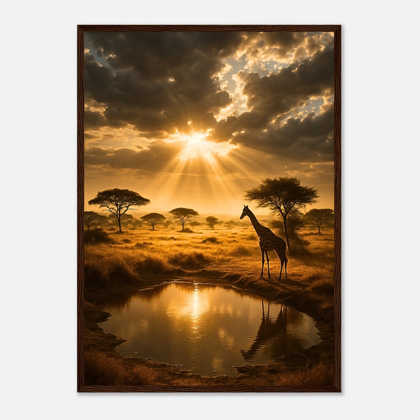 Savanne Poster Afrika – Golden Savannah Sonnenuntergang als moderne Wanddekoration für Zuhause