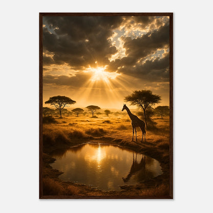 Savanne Poster Afrika – Golden Savannah Sonnenuntergang als moderne Wanddekoration für Zuhause
