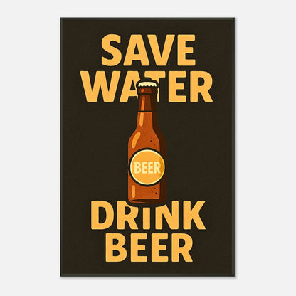 Save Water Drink Beer beer lover poster in black metal frame minimalist studio presentation