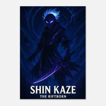 SHIN KAZE Anime Poster – episches Ninja Art Print in Dunkelblau, hochwertige Wandkunst für Anime Fans weltweit