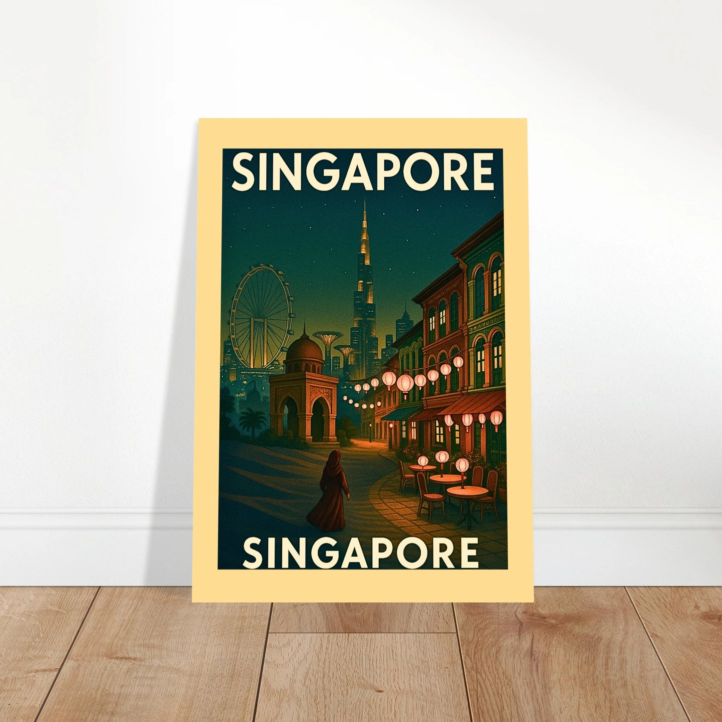 Singapore Poster im Vintage-Stil – Retro Wandkunst als Deko für Wohnzimmer oder Büro mit Stadtlichtern