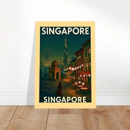 Singapore Poster im Vintage-Stil – Retro Wandkunst als Deko für Wohnzimmer oder Büro mit Stadtlichtern